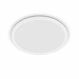 Philips Plafonnier LED Superslim, SceneSwitch 3 réglages d'intensité, 18W, rond, éclairage blanc chaud, idéal pour les salles de bain avec son indice IP44, Blanc