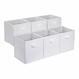 Amazon Basics Cube de rangement pliable en tissu avec poignées, Lot de 6, Blanc Uni, 33 x 33 x 33 cm