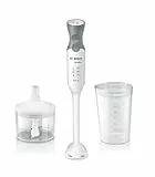 Bosch MSM66020 Mixeur Plongeant - Mixeur à main 600 W- Système anti-éclaboussures - 12 vitesses + turbo - mini-hâchoir inclus, Gris/Blanc