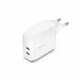 Belkin BoostCharge chargeur secteur deux ports USB-C avec PPS de 60 W, chargeur USB C pour iPhone 16, 15, iPad, Samsung Galaxy, Google Pixel, avec câble USB-C vers Lightning et USB-C vers USB-C