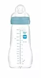 MAM Biberon en verre, 2-4 mois, 260 ml, avec tétine 2 de débit moyen en silicone, facile à nettoyer, Feel Good, bleu, lot de 1