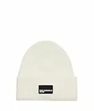 KARL LAGERFELD JEANS Femme Bonnet Long Patch Blanc, One Size