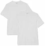 Amazon Essentials T-shirt coupe droite à encolure ronde et manches courtes, avec poche Homme, Lot de 2, Blanc, L