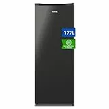 CHiQ Congélateur armoire CSD208D4E – 177L, Congélation 4 étoiles, Ultra silencieux (39 dB), Design en acier noir, Pieds réglables, Porte réversible 540 x 550 x 1440 mm