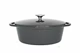 Baumalu, Cocotte Ovale Fonte 27 cm, Modèle Cocoon, Gris Brillant Majolique, Ustensile de Cuisine Durable, Compatible Induction, Couvercle Inclus, Idéal pour Mijoter et Rôtir, Garantie 5 Ans