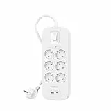 Belkin Multiprise USB avec Protection Contre Les surtensions à 6 Prises CA, Montage Mural, câble de 2 m, indicateur LED d'état, 1 Port USB-A et 1 Port USB-C PD de Charge Rapide, 650 Joules