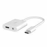 Belkin Adaptateur RockStar USB-C 3,5 mm audio + recharge (adaptateur audio avec USB-C Power Delivery de 60 W, pour iPhone 15, iPad Pro, Galaxy, Note, Google Pixel, LG, Sony Xperia, blanc) NPA004btWH