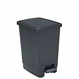 SUNDIS Flat Bin, poubelle à pédale 30 L, rectangulaire, en plastique recyclé, avec anses pour accrocher et cacher le sac, noir et anthracite, pour cuisine, bureau, buanderie, atelier, salle de bain