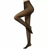 Arkim Collants thermiques doublés S/M/L/XL, Collants amincissants Femmes Hiver Faux Translucide en Peluche Collants Chaud Polaire Leggings, Doublure polaire noire, S-M