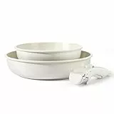 GiPP Set de Casseroles et Poêles en Céramique Antiadhésif - 3 Pièces avec Poignées Détachables, Sans Produits Toxiques, Compatible Induction, Four et Lave-vaisselle（Blanc 3PCS）