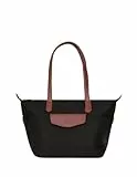 Hexagona Paris - Sac Cabas porté épaule - pour Femme - Noir/Marron - en Nylon - Porté Epaule - Sac a Main Femme - Sac bandoulière - Petit Sac - Sac à Main bandoulière L : 38 x h : 22 x P : 11 cm