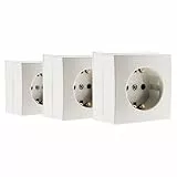 Zenitech, Prise Schuko 16A Blanc, Lot de 3, Compatible Moulures Standard, Mécanisme Détachable, Installation Rapide et Facile, Montage en Surface,Appareils Électriques Domestiques et Professionnels