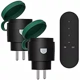 SURNICE Mini Prise Telecommande sans Fil Extérieures Programmables IP44, Portée 40 M, 2300 W, pour Décoration de Vacances, Puissance dissipée faible, All On/Off, Noir/Vert