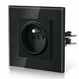BSEED Prise Electrique Murale, Verre Prise de Courant avec griffes, Norme Française 16 A 250V,adapté à l'hôtel de bureau à domicile, 86MM, Noir