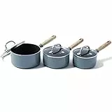 GreenPan Mayflower Casseroles en céramique antiadhésive 6 pièces avec couvercles, manche en bois vintage, sans PFAS, induction, Smoky Blue, bleu