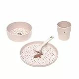 LÄSSIG Set de vaisselle pour enfants (assiette, gobelet, bol, cuillère) sans mélamine, sans BPA, pour lave-vaisselle et micro-ondes/Dish Set Little Forest Rabbit