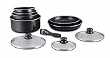 Herzberg Batterie de Cuisine - lot de casserole induction - set casserole et poele tous feux - set de cuisine en revêtement pierre avec manche amovible 10 pieces HG-5000 Noir