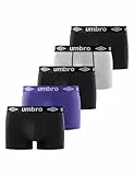 Umbro Boxer Homme 100% Coton, Calecon Homme, Respirant, Agréable (Lot de 5), Noir, Gris, Bleu, Taille L