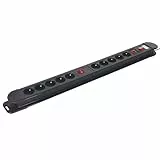 Perel Multiprise avec Interrupteur 10 Prises, Bloc multiprise parafoudre, 10 Prises électrique française Type E Mise à la Terre, câble de 1.5, 3G1.5, Usage intérieur, Noir