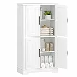 Hzuaneri Armoire de Salle de Bain, Meuble Salle de Bain avec 4 Portes, Armoire de Rangement, Étagères Réglables pour Salon, Salle de Bains, Cuisine, 30 x 60 x 110 cm,Blanc SC18413X