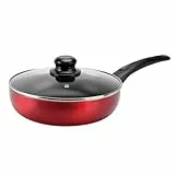 Sitram 712391 Sauteuse en Aluminium pressé CHERRY Ø 24 cm H. 6,5 cm - Revêtement anti-adhésif - Coloris Rouge métallisé - Couvercle en vapeur en Verre inclus - Tous feux dont induction