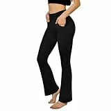 SINOPHANT Pantalon de Yoga Boocut avec 4 Poches pour Femme, Taille Haute Opaque Yoga Pants,Convient pour Le Pilates, Le Sport, Le Fitness, Les Loisirs, Le Travailler Noir XL