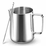 Kolamom Pichet Lait Inox 350ml, Pot à Lait avec Mesure Mark pour Faire Mousse le Lait, des Capuccinos, des Jus