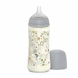 Suavinex, Biberon 360 ml, Biberon avec Tétine Symétrique SX Pro en Silicone à Débit Rapide (L). Avec Valve Anti-Colique. Silicone Fin Ultra-Doux. Pour Bébés, +6 Mois, Wonderland Bleu Floral