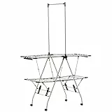 HOMCOM Séchoir à Linge étendoir Pliable avec roulettes Grand Espace d'étendage Acier Inoxydable 138,5 x 63 x 208 cm Argent Noir