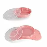 Twistshake Set de Vaisselle Bébé Mini + Assiette Divisée | Plaque D'aspiration Bébé + Set de Table Bébé (31x17 cm) + Assiette Divisée | Sans BPA | Plaque D'entraînement | Rose