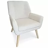 Menzzo Fauteuil Gustav Tissu Bouclette lainée Crème