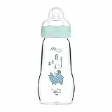 MAM Feel Good Gourde en Verre pour bébé avec tétine Taille 1 à partir de la Naissance Motif Ours/hérisson 260 ML