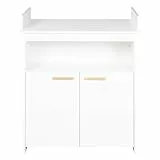roba Commode à Langer Anton + Plan Amovible - 2 Portes - Fermeture Douce - Poignées en Hêtre - Convertible en Commode de Salon - Blanc