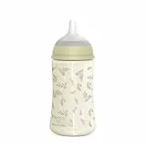 Suavinex, Biberon 270 ml, avec Tétine Symétrique SX Pro en Silicone, avec Valve Anticolique, Débit Moyen (M), pour Liquides de Densité Moyenne, Lait, Jus ou Eau. Bébés +3 Mois. Poetry, Vert