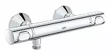 GROHE Mitigeur thermostatique douche Precision Flow, montage mural, protection anti-brûlure, raccord fileté 1/2', rosaces incluses, chromé, 34840000 (Import Allemagne)