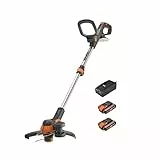 WORX 20V Coupe-Bordures et Dresse-Bordures sans Fil WG163E.3, PowerShare, Diamètre de Coupe 30 cm, Tête Inclinable à 90°, Poignée et Manche Réglables, 2 Batteries 2Ah et 1 Chargeur Inclus