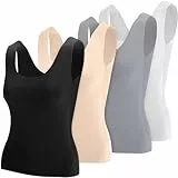 Toulite Lot de 4 débardeurs Thermiques sans Manches en Coton pour Femme, Noir, Blanc, Couleur Chair et Gris Clair, Taille S