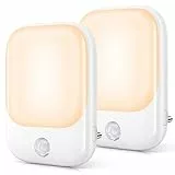 FOMYHEARD Lot de 2 Veilleuses LED, Veilleuse Prise Electrique avec 5 Niveaux Luminosités avec Capteur de Crépuscule et Humain,Veilleuse Enfant Plug and Play pour Chambre Bébé,Couloir,Escalier,Salon