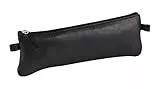 Clairefontaine 8322C - Trousse Scolaire Plate 22x6 cm en Véritable Cuir, Noir