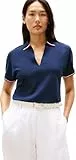 Tommy Hilfiger Polo Manches Courtes Femme Lyocell Tipping Open sans Patte de Boutonnage, Bleu (Dark Night Navy), L