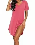 Marvmys Chemises De Nuit Courtes Femmes Chemise De Nuit en Coton à Col en V Vêtements De Nuit pour Femmes Chemise De Nuit en Coton Confortable Et Respirant S-3XL