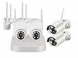Daewoo Security Kit Vidéo Surveillance 8 canaux NVR504, 4 Caméras Extérieures Fixes et Rotatives, Accès à Distance, Disque Dur 1To, Détection de Mouvement & Vision Nocturne Blanc