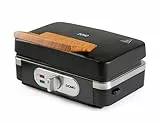 DOMO DO9278C Appareil multifonction 3 en 1 - Croque monsieur - Gaufrier - Gril contact - 1100 W - Design noir mat avec poignée en bois