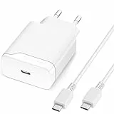 25W Chargeur Type C Charge Rapide Compatible avec Samsung Galaxy A15 A16 A54 A55 A56 A35 A36 A25 A26 5G, S24 S23 A22 S22 S21 S20 FE Téléphone Portable Prise USB-C Adaptateur Secteur avec Cable 1.5M