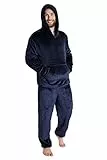 CityComfort Pyjama Homme, Ensemble De Pyjamas en Polaire Douce avec Pantalon Taille Élastique Et Pull à Capuche en Pilou Chaud, Idée Cadeau Ado ou Adulte (Bleu Marine, XL)