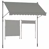 SONGMICS Store Banne Rétractable, Store Manuel, Réglable en Hauteur, avec Manivelle pour Balcon, Jardin, Terrasse, 250 x 180 cm, Gris GSA252G01