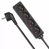 Perel Multiprise 4 Prises, Bloc multiprise parafoudre, 4 Prises électrique française Type E Mise à la Terre française, câble de 1.5, 3G1.5, Usage intérieur, Noir