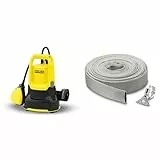 Kärcher SP 9.000 Flat Pompe d'Évacuation Aspirant à Plat, Débit: 9000 l/h, Profondeur: max. 7m & 29971000 Acier inoxydable Kit Tuyau Plat en Textile et Collier de Serrage 10 m, Gris