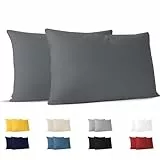 Dreamzie Taie Oreiller 70x40 cm (Lot de 2) 100% Coton Jersey 150 GSM - Anthracite - Taie d'oreiller 40x70 Coton - Housse de Coussin Résistant et Hypoallergénique pour Oreiller