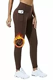 Enjoyoga Legging thermique pour femme avec poches [pour l'hiver] – Legging de sport taille haute Pantalon de course Pantalon de yoga Convient pour le sport et la vie quotidienne, marron, S